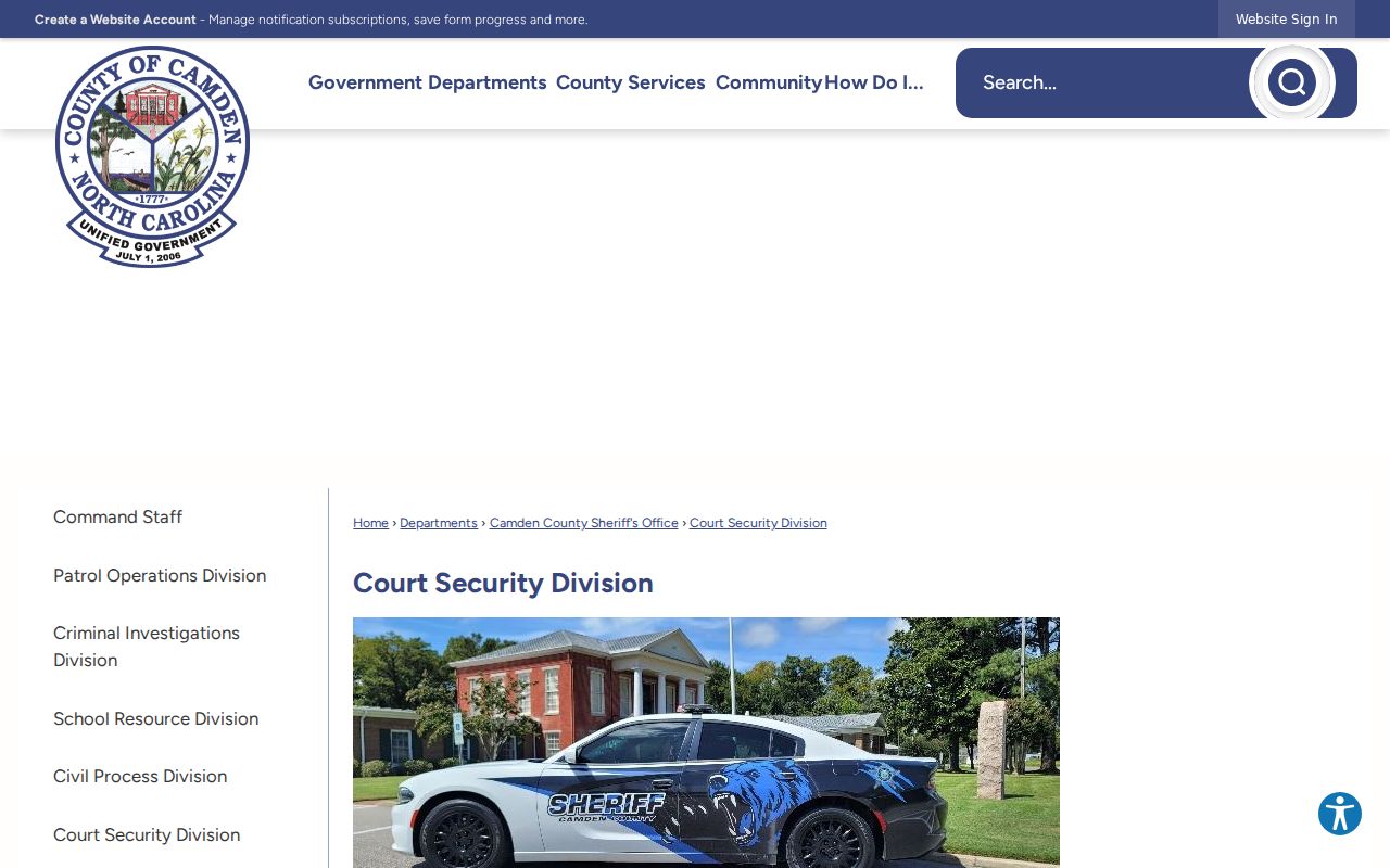 Camden County Sheriff Court Security Division page
