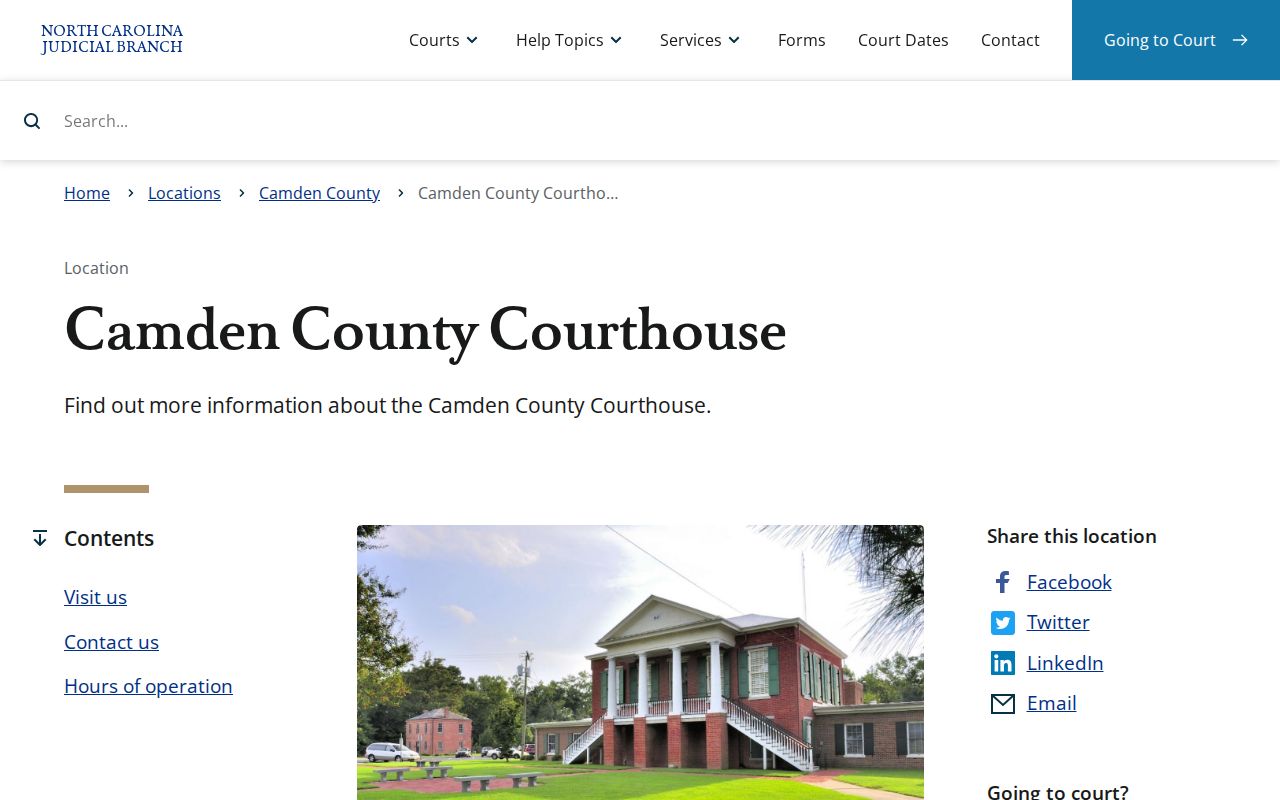 Official Camden County Courthouse contact and hours page
