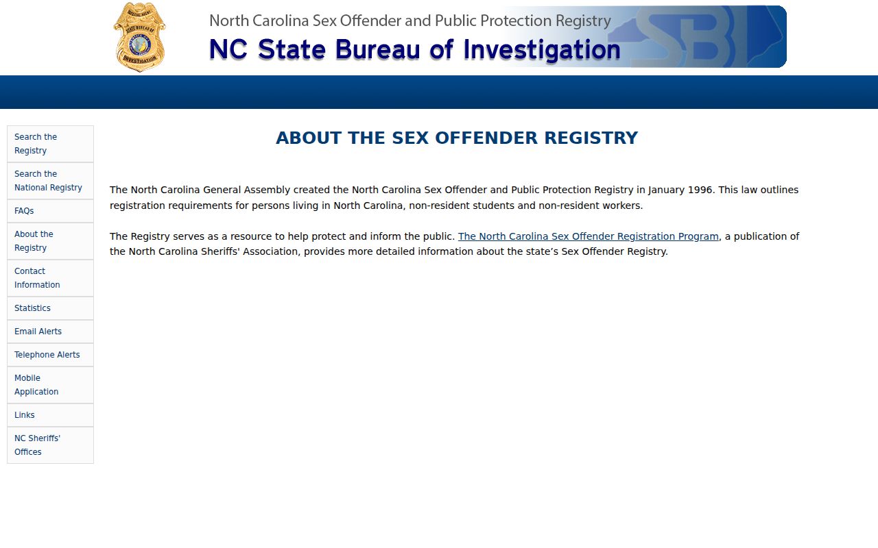 North Carolina registry history and Camden County notification context