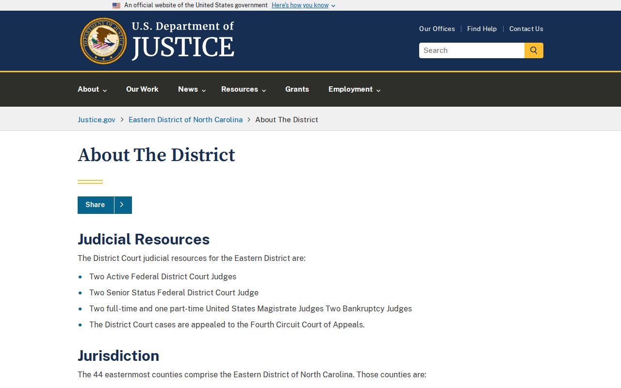 Eastern District of North Carolina federal court district information