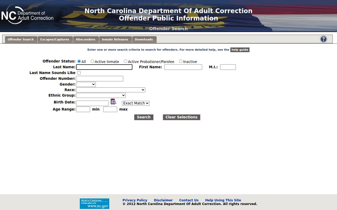 NCDAC Camden County offender and supervision search
