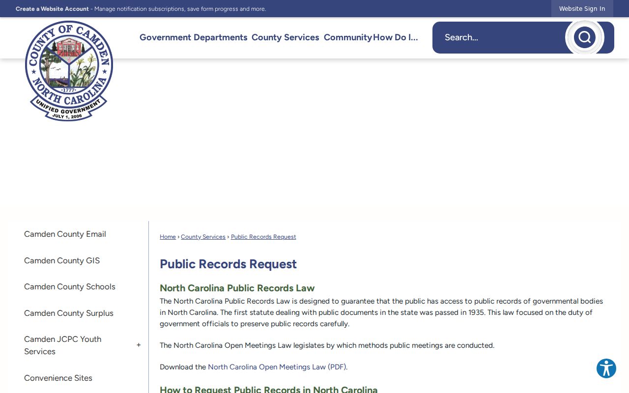 Camden County criminal public records request channels